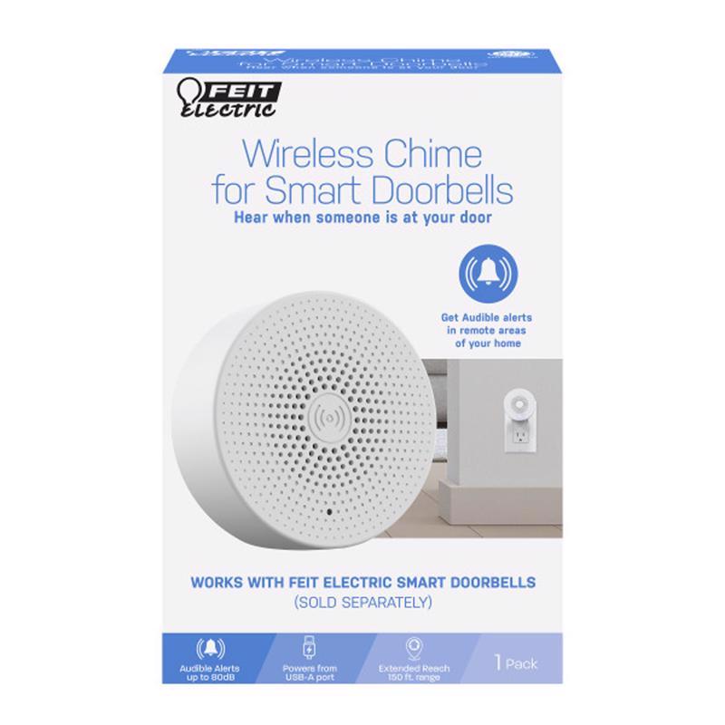 Feit Electric Smart Doorbell Chime Accessory, USB-Powered Wireless Chime with 4 Adjustable Sounds, 80dB Alerts, 150ft Range, Works Smart Doorbell Only (Sold Separately)