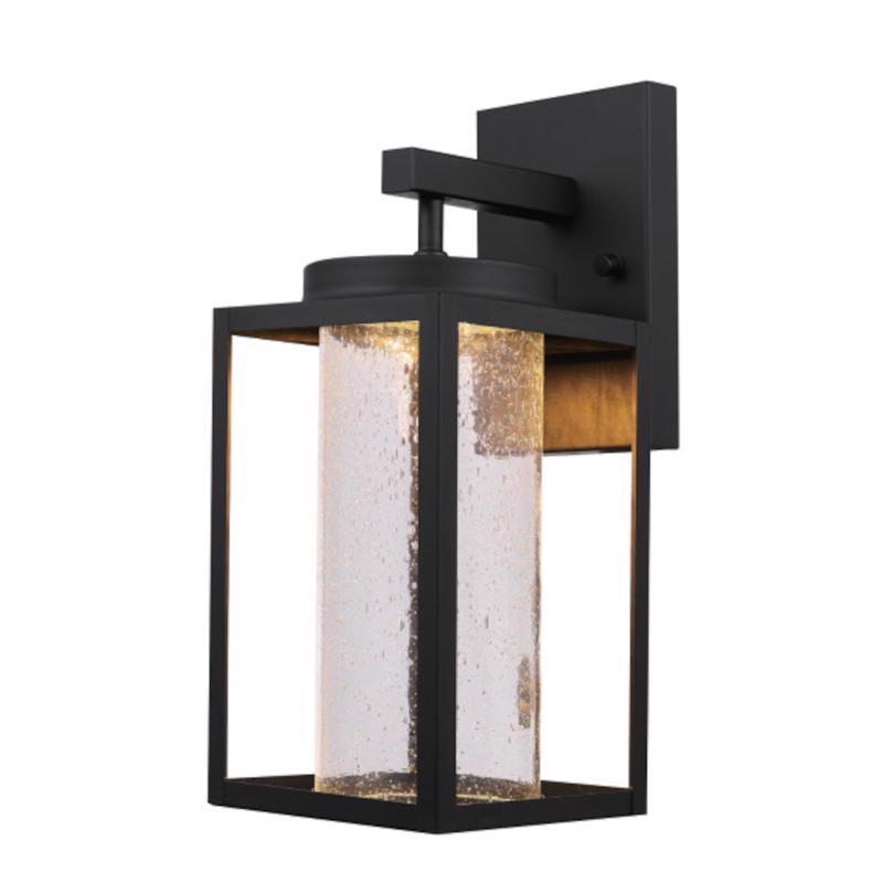 Globe Electric 44359 Capulet LED Integrated Outdoor Indoor Wall Sconce, Black, Clear Bubble Glass Center Column, Dimmable, 12W, 1150 Lumens