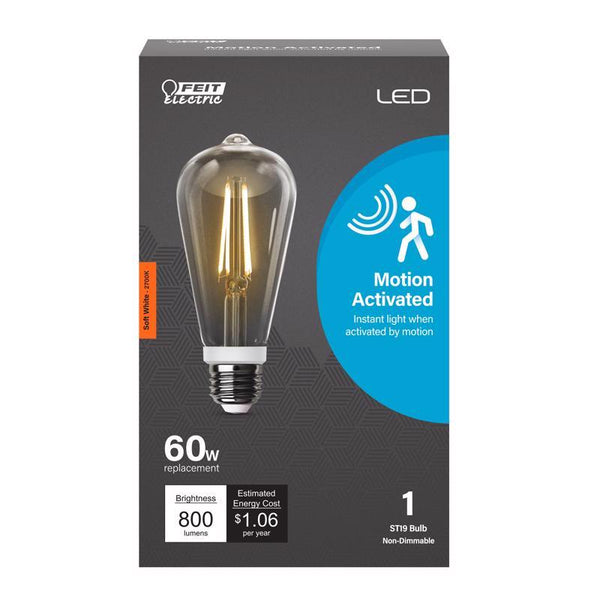Feit Electric Motion Sensor, Non-Dimmable, Indoor/Outdoor LED Bulb with Exposed Filament, ST19 on E26 Base, High CRI, 60 Watts Equivalent, 2700K, Soft White - ST19CL927CA/MM/FILED ST19C927CAMFILD