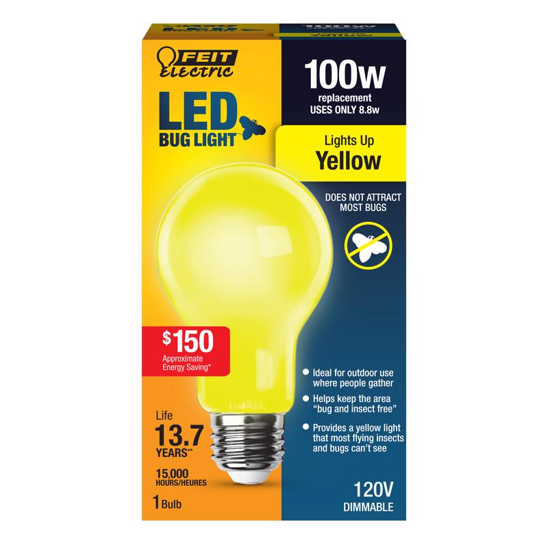 Feit Electric A19100/BUG/LED 100W EQ Non DM LED Light Bulb, Yellow, Pack of 1