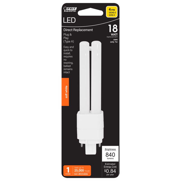 Feit Electric PL GX24Q-1 4 Pin LED Light Bulb Soft White 18 Watt Equivalence 1 pk BPPLD18E827LED