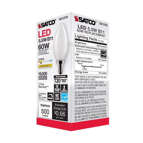 Satco Flmnt LED B11 E12 Ww 60W S21278 (6-Pack)