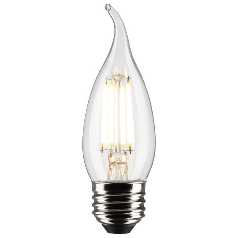 Satco S21850 4 Watt CA10 LED Bulb, Clear, Medium Base, 3000K, 350 Lumens, 120 Volt, 2-Pack