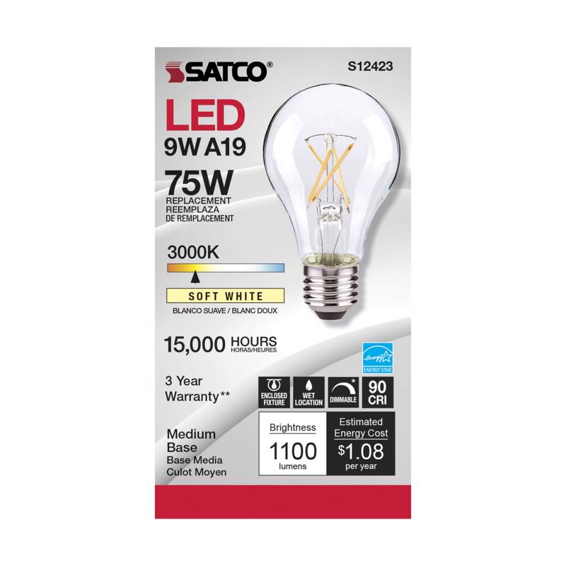 Satco S12423 10.5A19/CL/LED/E26/930/120V