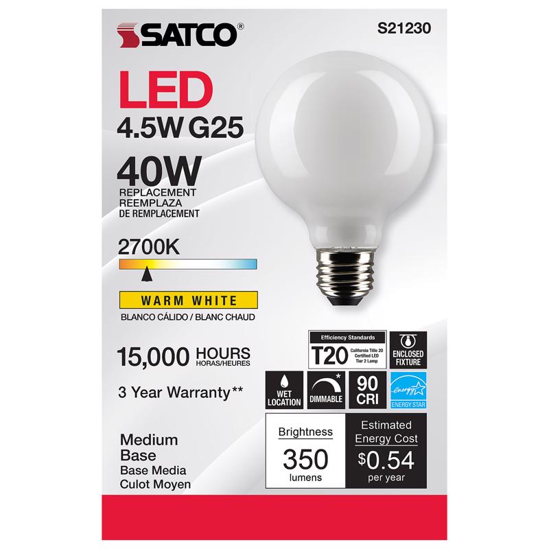 Satco S21230 4.5G25/LED/WH/927/120V - 6 Pack