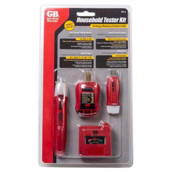 nVent GARDNER BENDER GK-5 Household Electrical Tester Kit for Voltage, GFCI Receptacles, Batteries, and USB Ports, 4-Piece Professional DIY Troubleshooting Tool Set (Formerly: Gardner Bender)