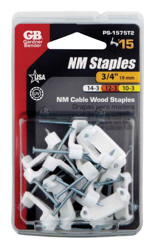 GB Gardner Bender PS-1575T2 3/4" White Insulated Romex Staples 15 Count