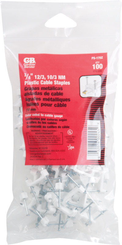 Gardner Bender 3/4 in. W Plastic Insulated Cable Staple 100 pk PS-175ZN (4-Pack)