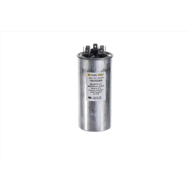 Diversitech TitanPro TRCFD303 HVAC Round Dual Motor Run Capacitor. 30/3 MFD/UF440/370 Volts