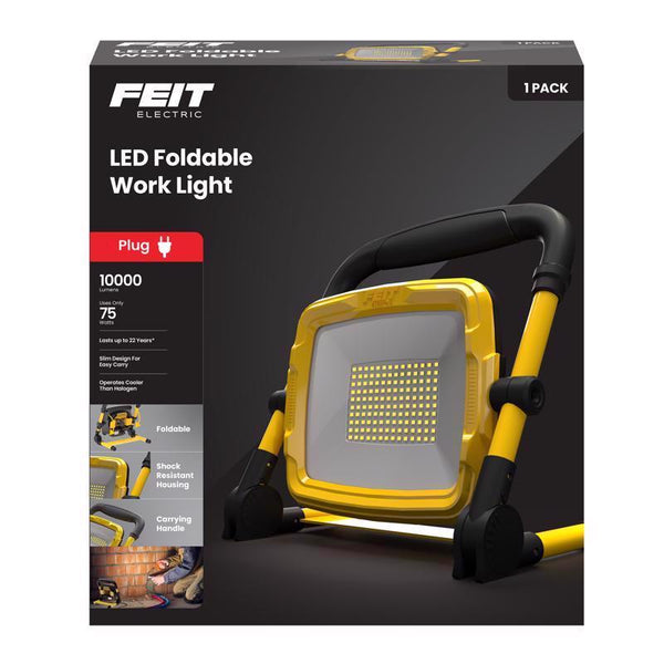 Feit Electric WORK10000XLPLUGFOLD Portable Plug-in LED Work Light, 10,000 Lumens, 5000K Daylight, Heavy-Duty 18/3 Power Cord, Compact Folding Design, 30,000-Hour Lifespan WRK10000XLPLGFD
