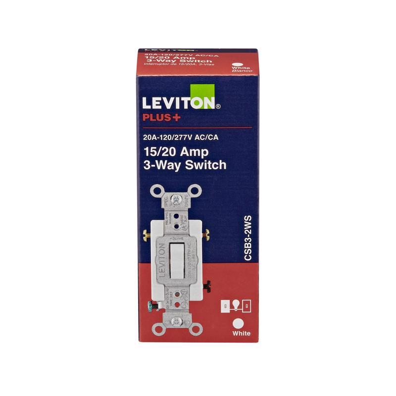 Leviton 20-Amp, 120/277-Volt, Toggle Framed Single-Pole AC Quiet Switch, Commercial Grade, Grounding, 54521-2W, White