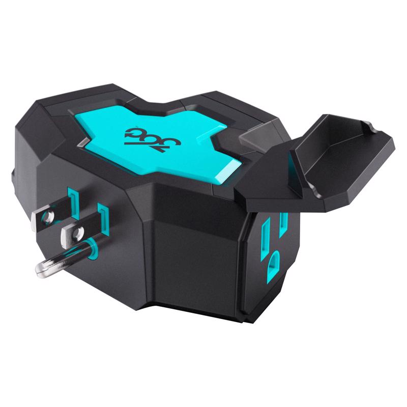 Heavy-Duty 3-Outlet Outdoor Adapter PowerHub - Aqua/Grey