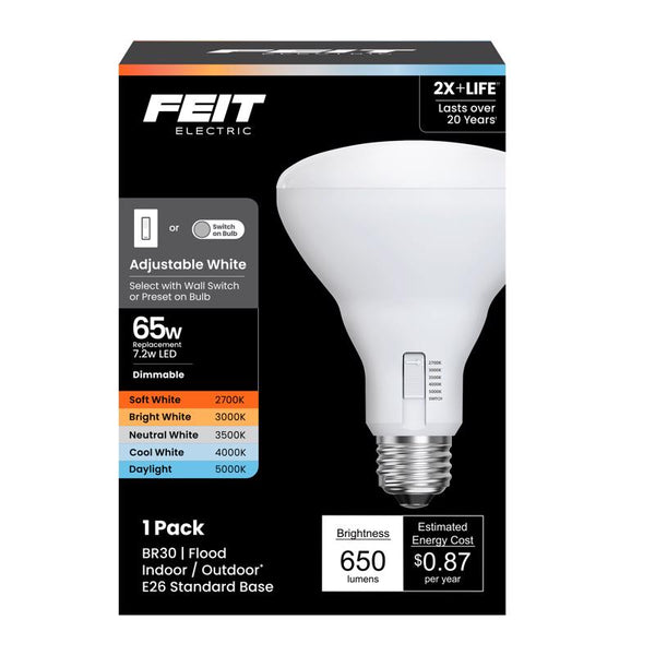 Feit Electric 7.2W (65W Replacement) Adjustable White E26 Base Dimmable BR30 Enhance LED Bulb BR3065DM/6WYCA