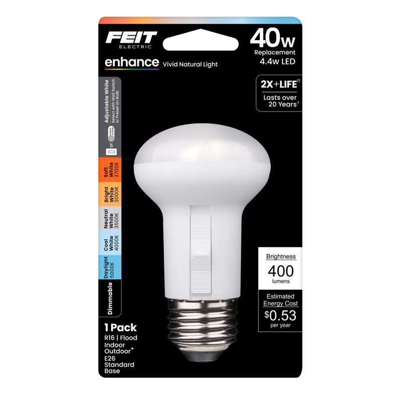 Adjustable White R16 LED, 4.4W (40W Equivalent), Dimmable, E26 Base, Feit Electric