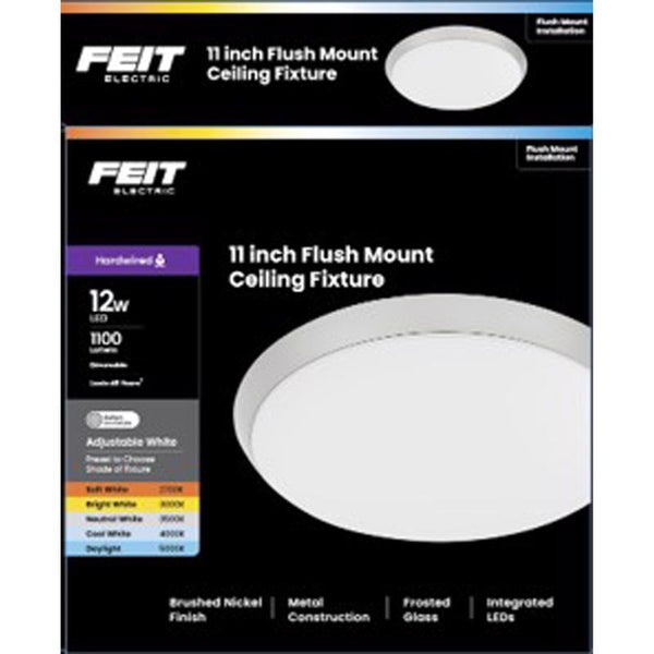 Feit Electric 11" Adjustable White LED Ceiling Fixture, Dimmable Flush Mount Light, Brushed Nickel Finish, Selectable Color Temperature, Energy Efficient Lighting, 50,000-Hour Lifespan, FM11/5CCT/NK