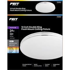 Feit Electric 14" Adjustable White LED Ceiling Fixture, Dimmable Flush Mount Light, Selectable Color Temperature, Chrome Dual-Ring Finish, Versatile Lighting, 50,000-Hour Lifespan, FM14/DR1/6WY/NK FM14/DR/6WY/NK