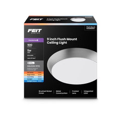 Feit Electric 9" Adjustable White LED Ceiling Light, Dimmable Flush Mount Fixture, Brushed Nickel Finish, Selectable Color Temperature, 900 Lumens, 50,000-Hour Lifespan, FM9/5CCT/NK