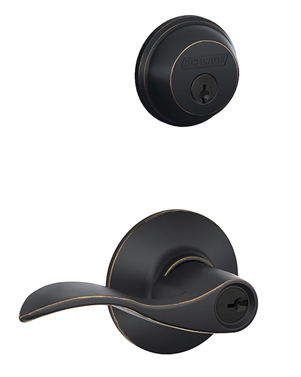 Schlage Aged Bronze Zinc Lever and Single Cylinder Deadbolt FB50NVACC716