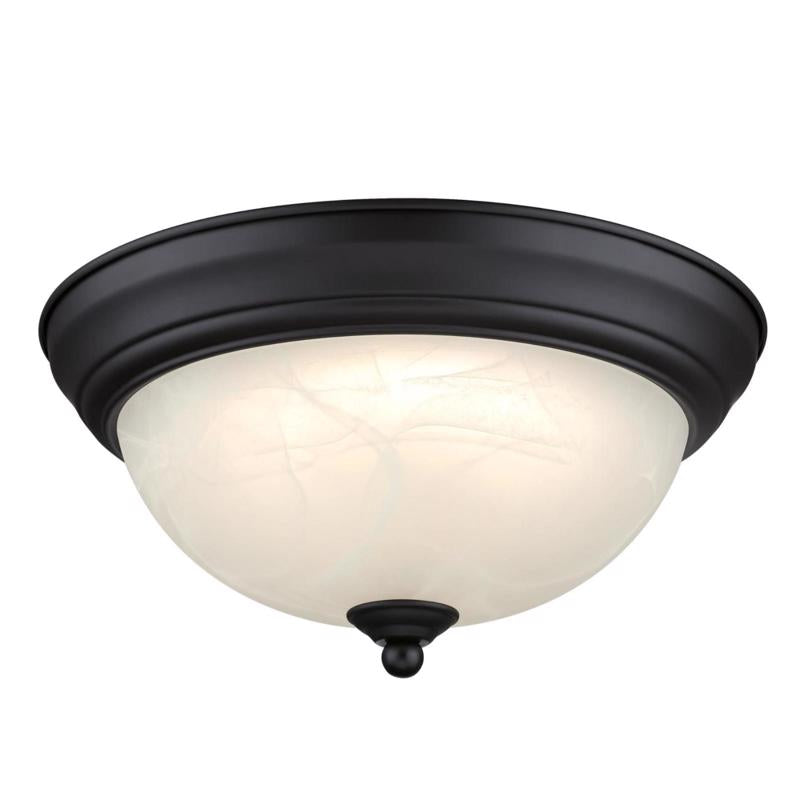 Westinghouse Lighting 6137200 Dubrow Traditional One-Light, 11 Inch 14 Watt LED Indoor Flush Mount Fixture with Color Temperature Selection, Black-Bronze Finish, White Alabaster Glass Shade