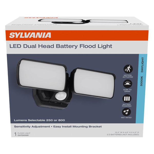 Sylvania 3022407 Motion-Sensing Battery Powered LED Black Security Floodlight 66948
