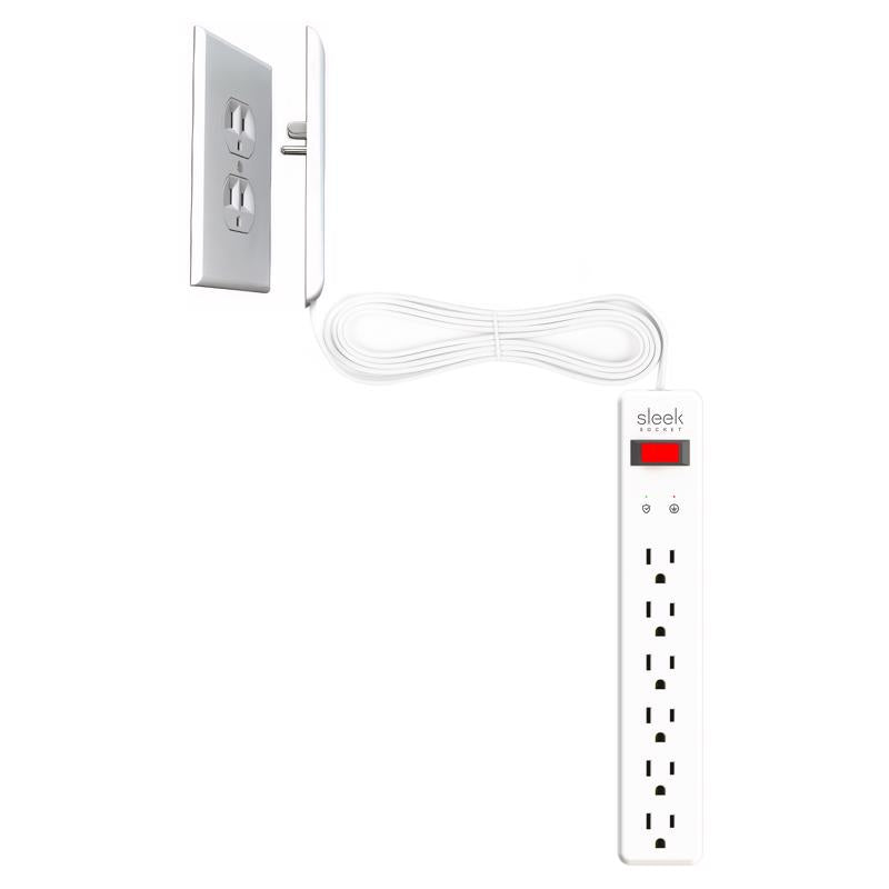 Sleek Socket Original & Patented Ultra-Thin Outlet Concealer with Cord Concealer Kit, Flat Extension Cord with Multi Outlets Surge Protector Power Strip, Ideal for Home Office and Home Theater