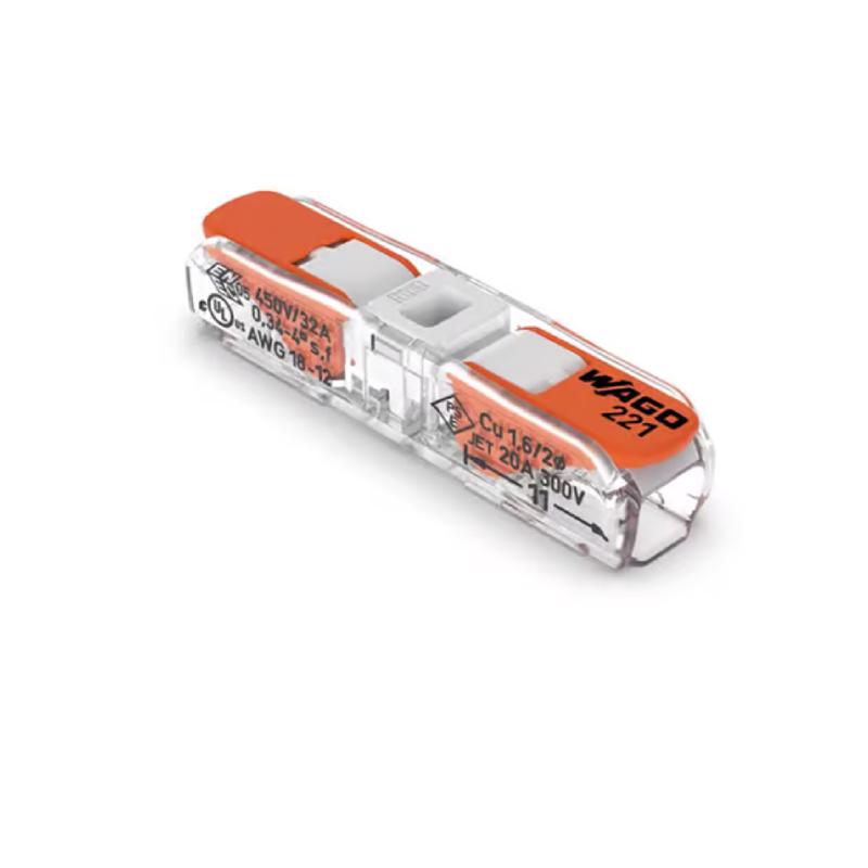 221-2401 | WAGO Lever-Nuts® Inline Splicing Connector | for Solid and Stranded Conductors | 2-Conductor with Operating levers | 24-12 AWG | Transparent housing | White Cover | [Bag of 10 Pieces]
