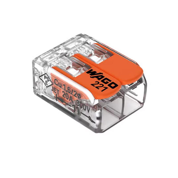221-412 | WAGO Lever-Nuts Splicing Connector | for Solid and Stranded Conductors | 2-Conductor with Operating levers | 24-12 AWG | Transparent housing | [Bag of 10 Pieces] 221-412K007-000