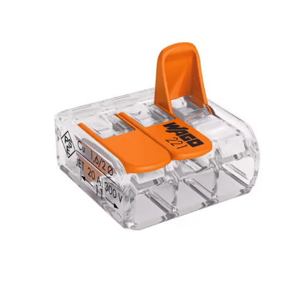 221-413 | WAGO Lever-Nuts Splicing Connector | for Solid and Stranded Conductors | 3-Conductor with Operating levers | 24-12 AWG | Transparent housing | [Bag of 10 Pieces] 221-413K006-000