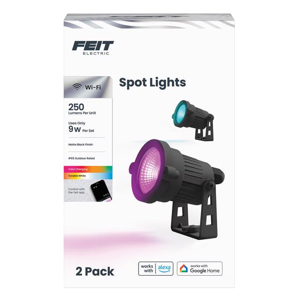 Feit Electric Smart Color Changing & Tunable White Outdoor Spotlights, 250 Lumens, Music Sync, Voice Control Compatible with Alexa & Google Home, Linkable, App Controlled, SPOT/RGBW/AG/2, 2-Pack