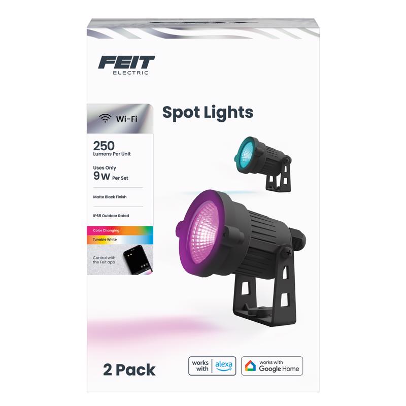 Feit Electric Smart Color Changing & Tunable White Outdoor Spotlights, 250 Lumens, Music Sync, Voice Control Compatible with Alexa & Google Home, Linkable, App Controlled, SPOT/RGBW/AG/2, 2-Pack