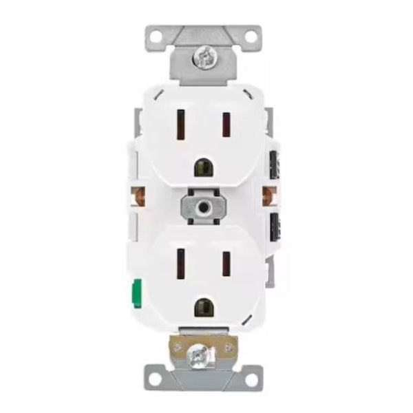 Leviton Lever Edge 15 Amp 125 Volt Duplex Outlet/Receptacle, NEMA 5-15R, Commercial Grade, ECBR1-W, White ECBR1-00W