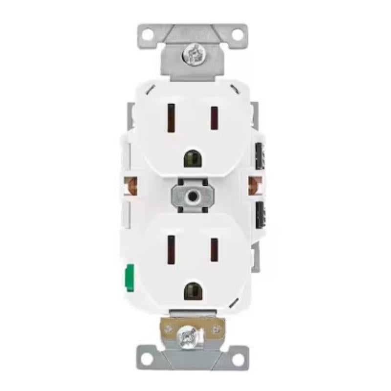 Leviton Lever Edge 15 Amp 125 Volt Duplex Outlet/Receptacle, NEMA 5-15R, Commercial Grade, ECBR1-W, White