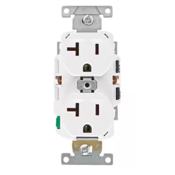 Leviton Lever Edge 20 Amp 125 Volt Duplex Outlet/Receptacle, NEMA 5-20R, Commercial Grade, ECBR2-W, White ECBR2-00W