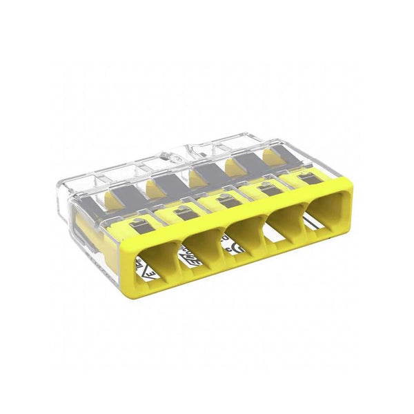 2773-405 | WAGO Wall-Nuts PUSHWIRE Splicing Connector | for Solid and Stranded Conductors | 5-Conductor | Yellow Cover | [Bag of 10 Pieces] 2773-405/K-0008