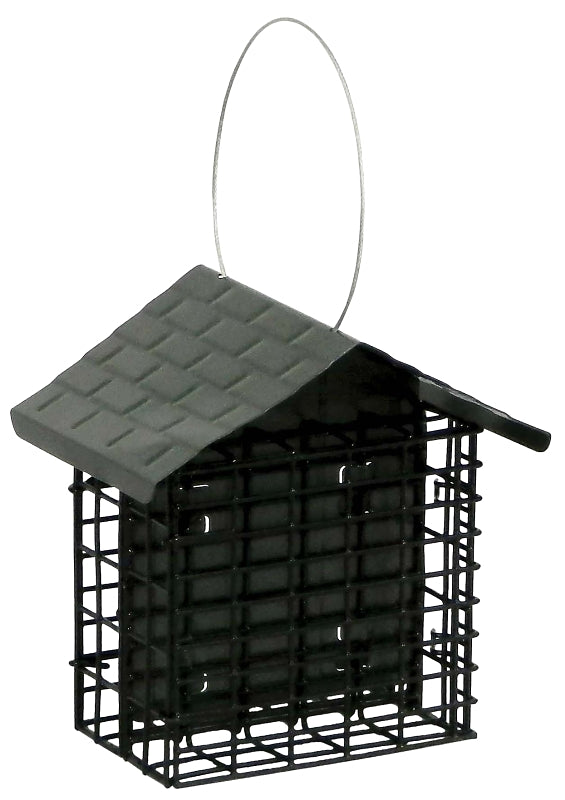 More Birds Double Suet Cage Bird Feeder with Metal Roof, Fruit and Suet Feeder, 2 Suet Cake Capacity