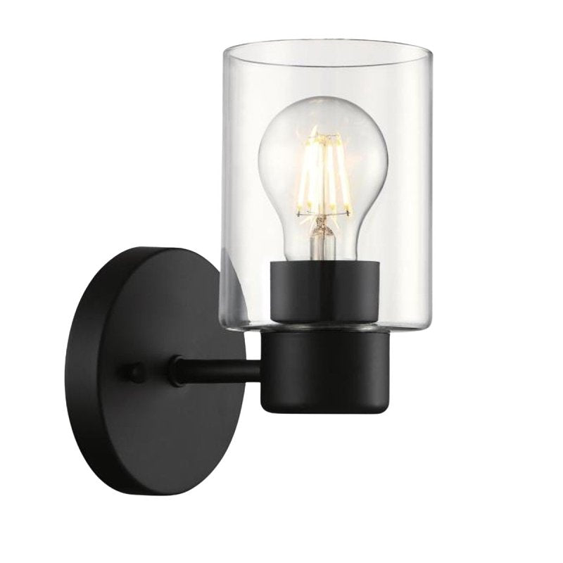 Westinghouse 6115500 Sylvestre Transitional One-Light Indoor Wall Light Fixture, Matte Black Finish, Clear Glass