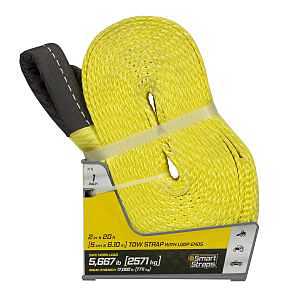 SmartStraps 20’ Tow Strap with Loop Ends, Yellow– 17,000lb Break Strength, 5,660lb Safe Work Load – Recover Stuck Vehicles and Small Machinery - Ideal for Home, Auto, Commercial and Recreational Use