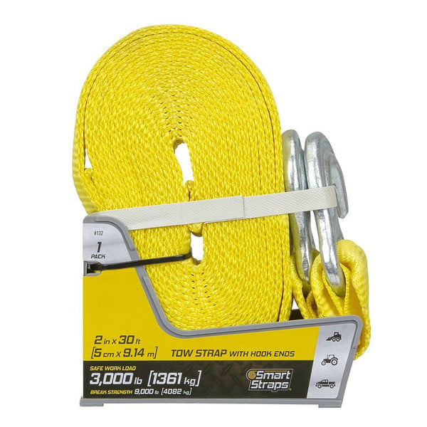 WINSTON PROD SmartStraps 30' Commercial Duty Tow Strap with Hooks - 9,000lbs Break Strength, 3,000lbs Safe Work Load - Recovery Strap for Stuck Vehicles and Machinery 132