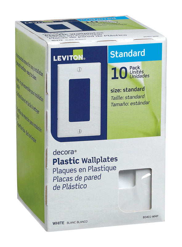 Leviton 80401-WMP 1-Gang Decora/GFCI Device Wallplate, Standard Size, Thermoset, Device Mount, 10-Pack, White