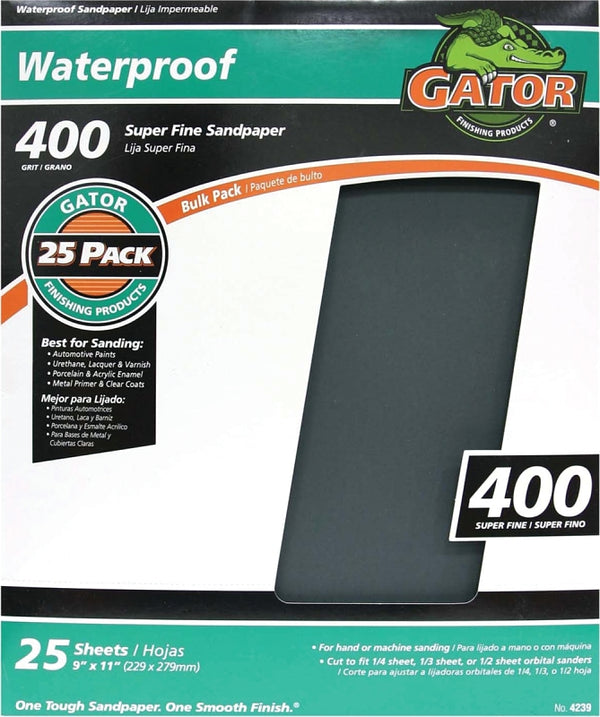 Gator 9" x 11" Waterproof Sanding Sheets, 400 Grit, 25 Pack 3281