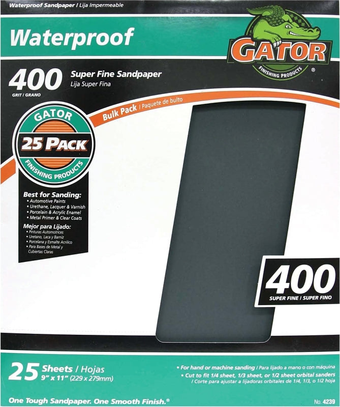 Gator 9" x 11" Waterproof Sanding Sheets, 400 Grit, 25 Pack