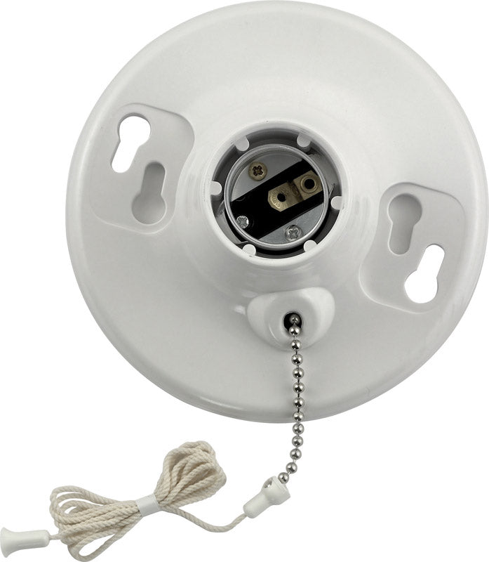 Leviton One-Piece Urea Outlet Box Mount, Incandescent Lampholder, Pull Chain, 8827-CW1, White