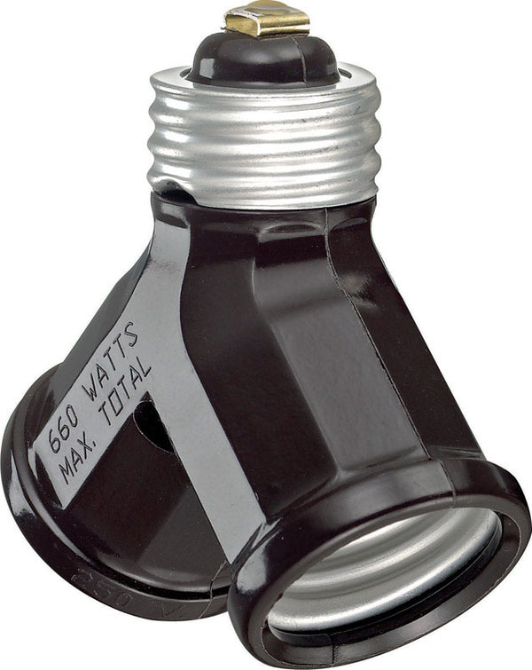 Leviton 15 Amp, 660 Watt, 250 Volt, Twin Light Socket Adapter, 128, Brown 00128-000