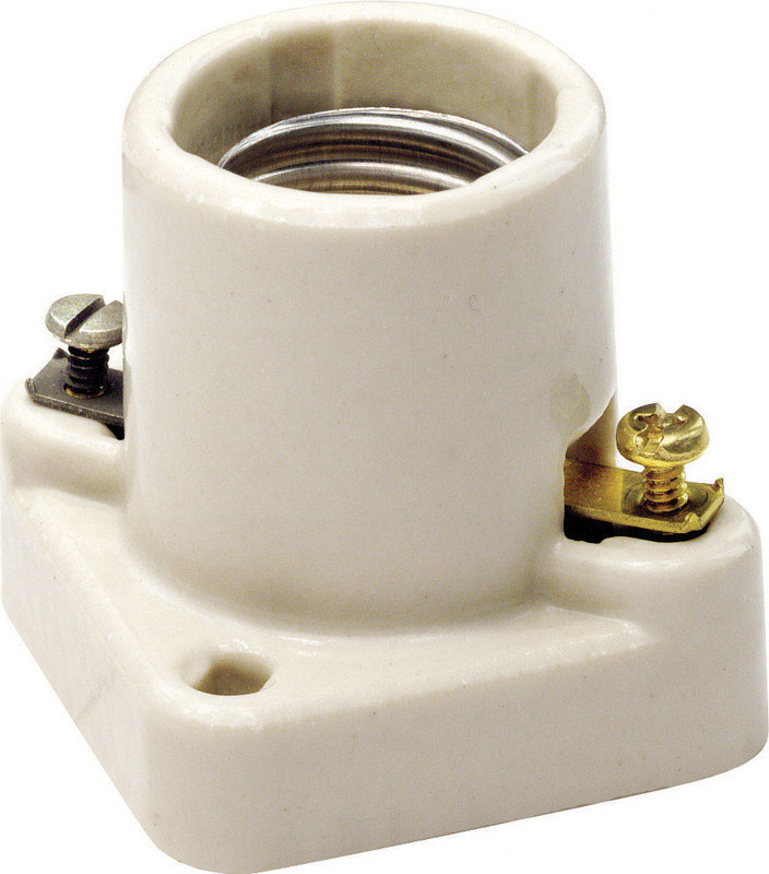 Leviton 19062 Medium Base, One-Piece, Keyless, Incandescent, Unglazed Porcelain Lampholder, Pony Cleat, Single Circuit, Open Terminal, White