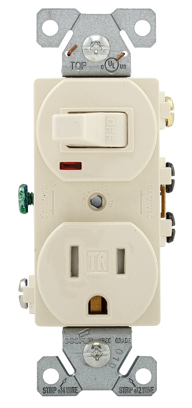 EATON Wiring TR274LA 3-Wire Receptacle Combo Single-Pole Switch with Tamper Resistant 2-Pole, Light Almond