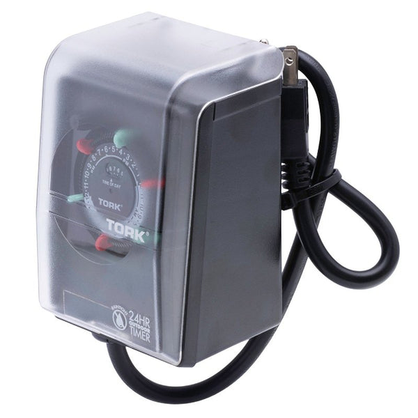NSi Industries TORK RHB32R Indoor/Outdoor 15-Amp Plug-in Heavy Duty Mechanical Timer 24-Hour Programming ? GREEN & RED Trippers TWO Receptacles Black Cover