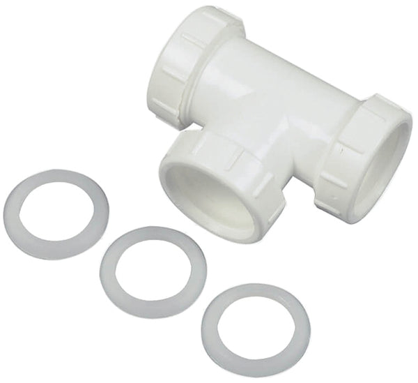 Danco 94038 Tee, 1-1/2 in, Plastic, [Finish]<, for Use with Slip Joint Tubes, White