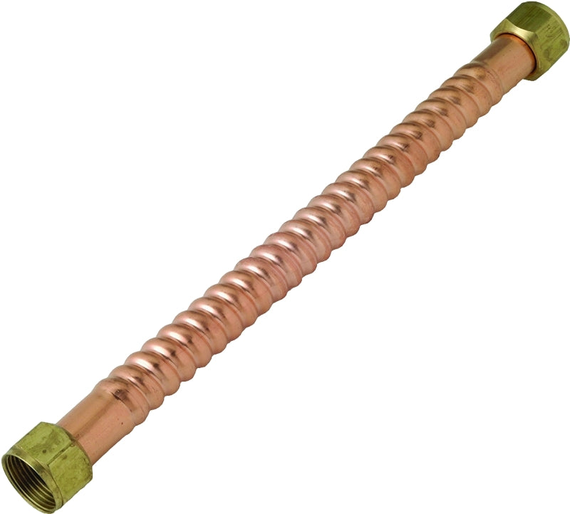 Plumb Shop Brasscraft WB00-15N Flex Water Heater Connector, 3/4 in, Fip, 15 in L, 125 Psi, Polypropylene, Brass and Rubber, Copper