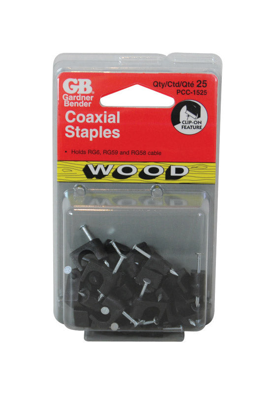 Gb Coax Staple Clip-On Black 25 / Card
