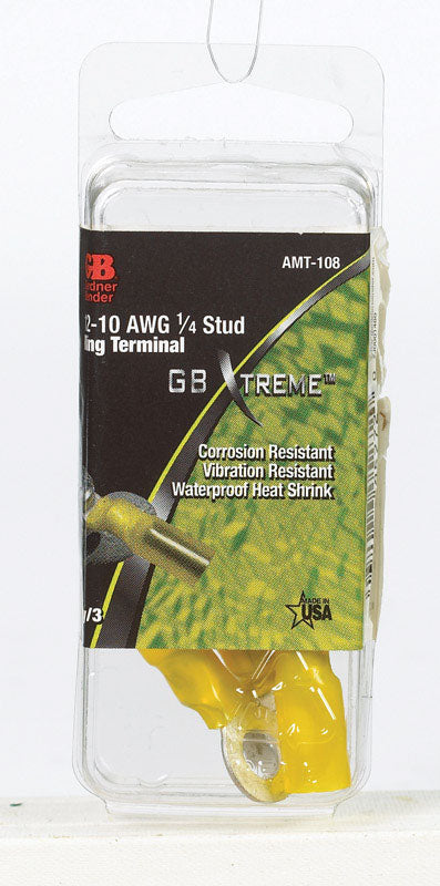 Gb Ring Terminal 12-10 Awg Nylon Insulation Tin Plated Copper Yellow 3 / Pack